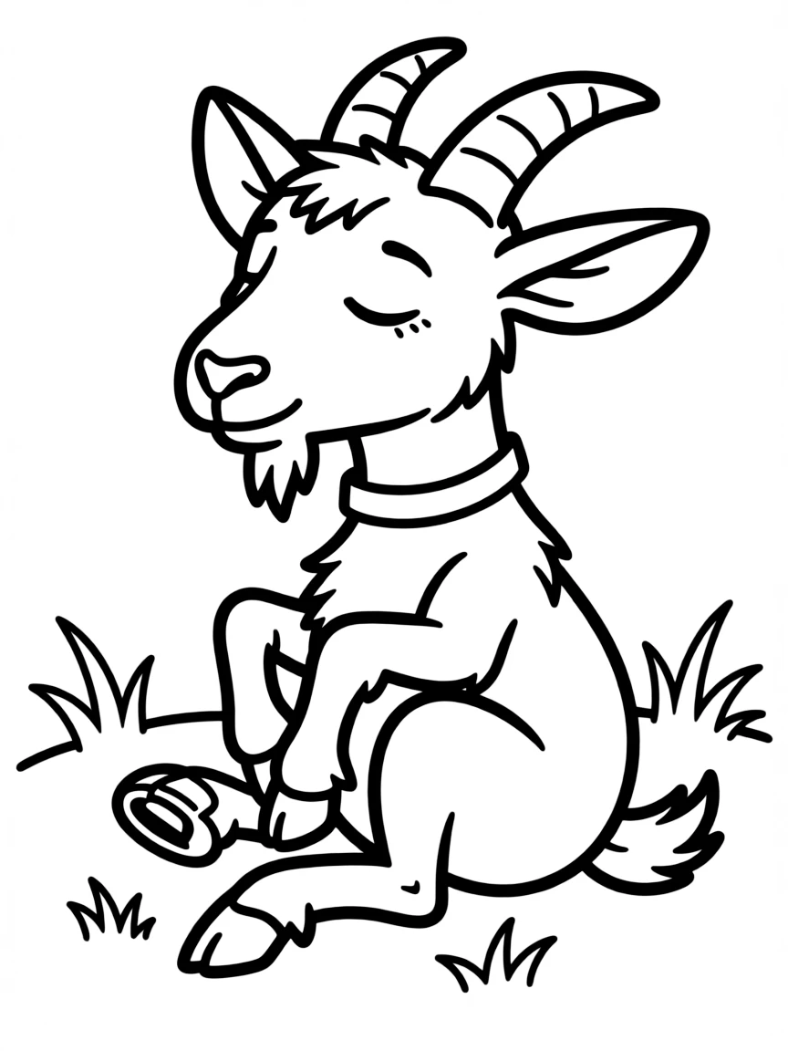 A fainting goat frozen mid-faint in a comical pose