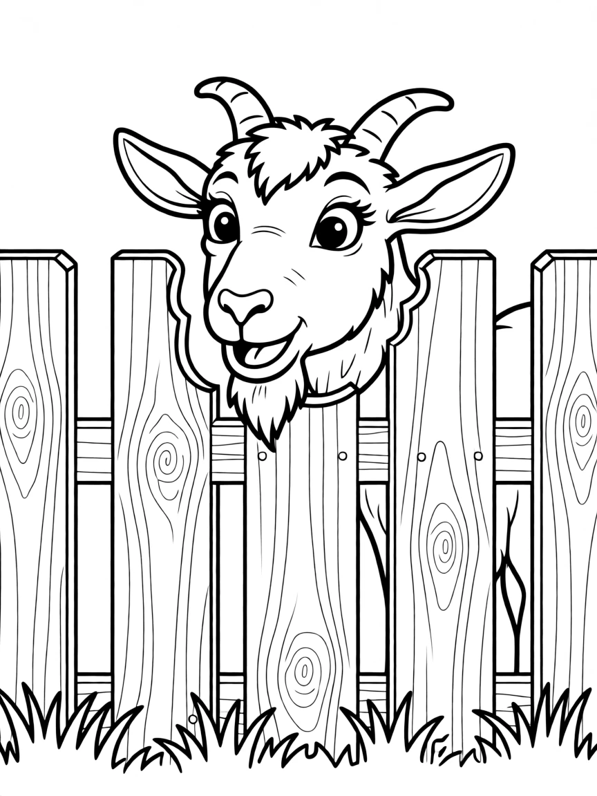 A goat looking through a knothole in a wooden fence