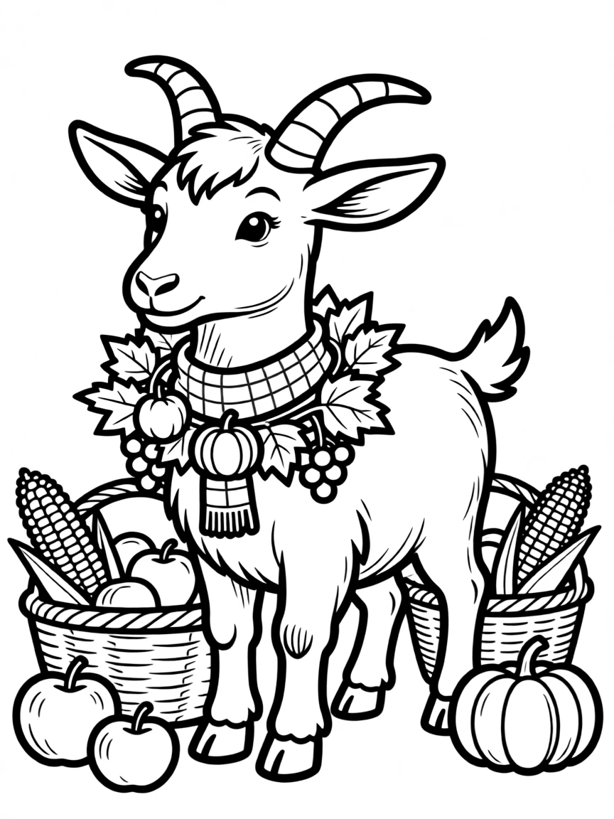 A goat with seasonal decorations for a harvest festival