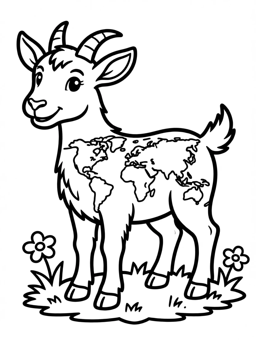 A goat with distinctive markings resembling a map