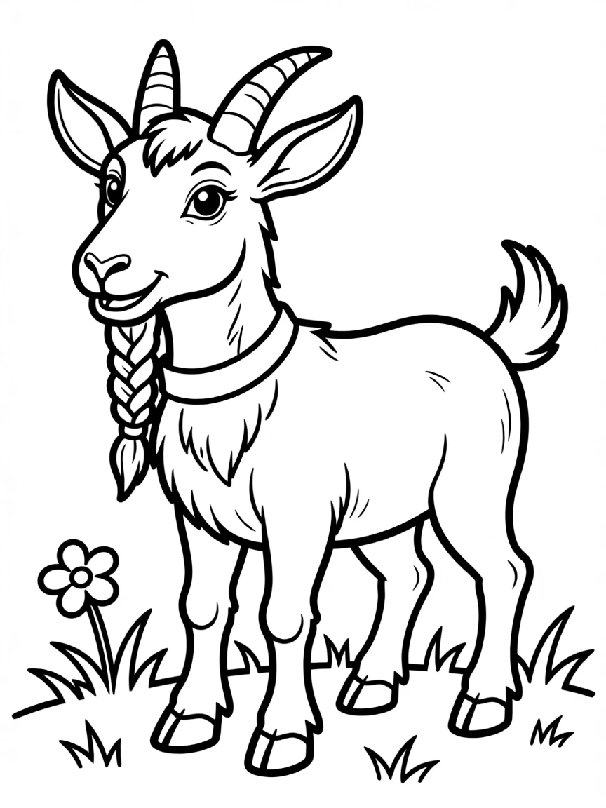 A goat with a decorative braided beard for a show