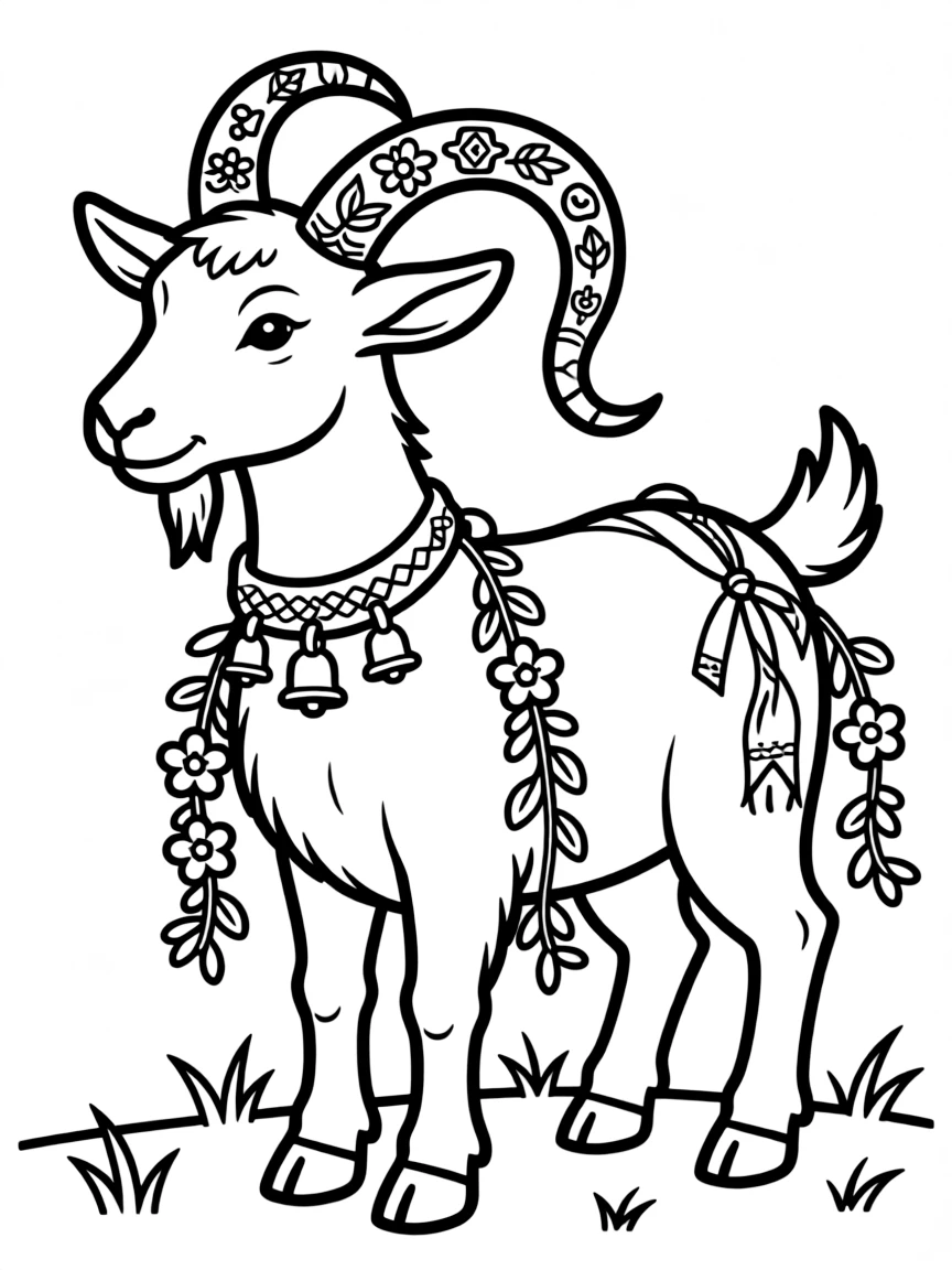 A goat with decorative elements from rural traditions