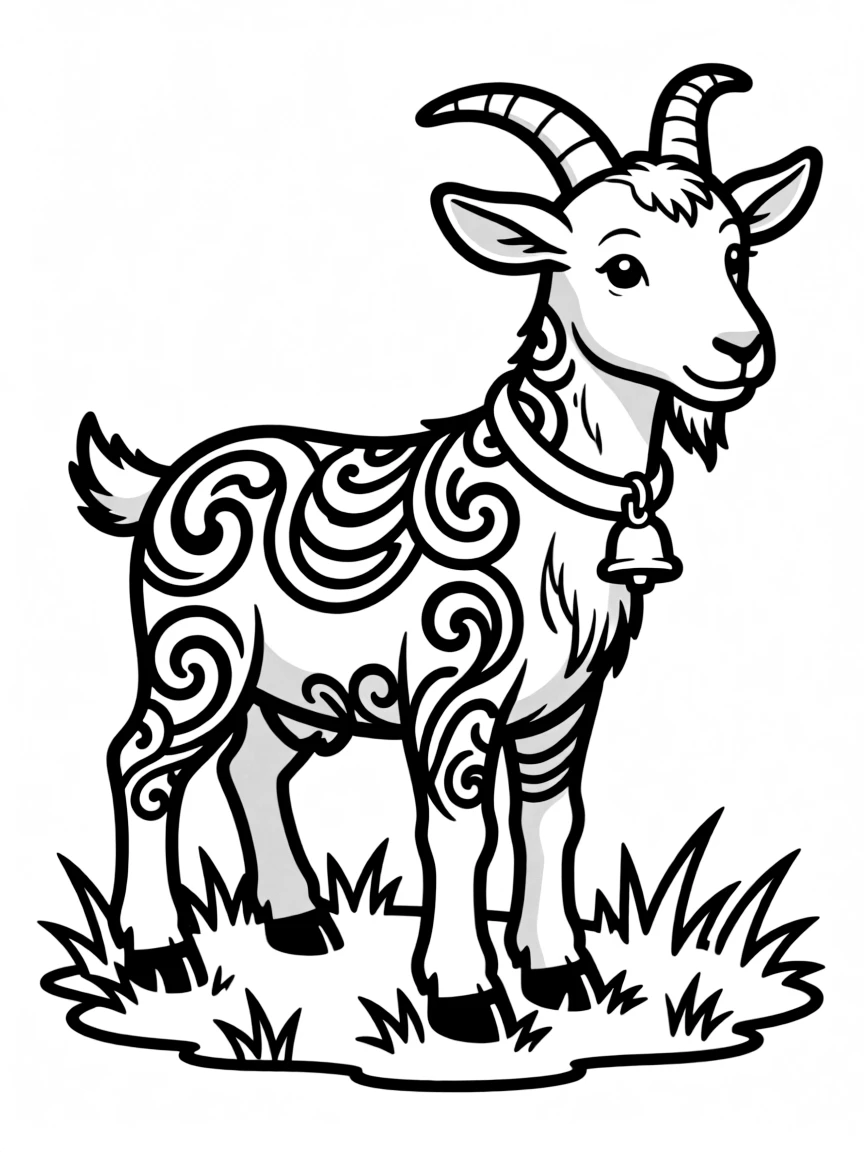 A goat with elaborate designs created by shadows