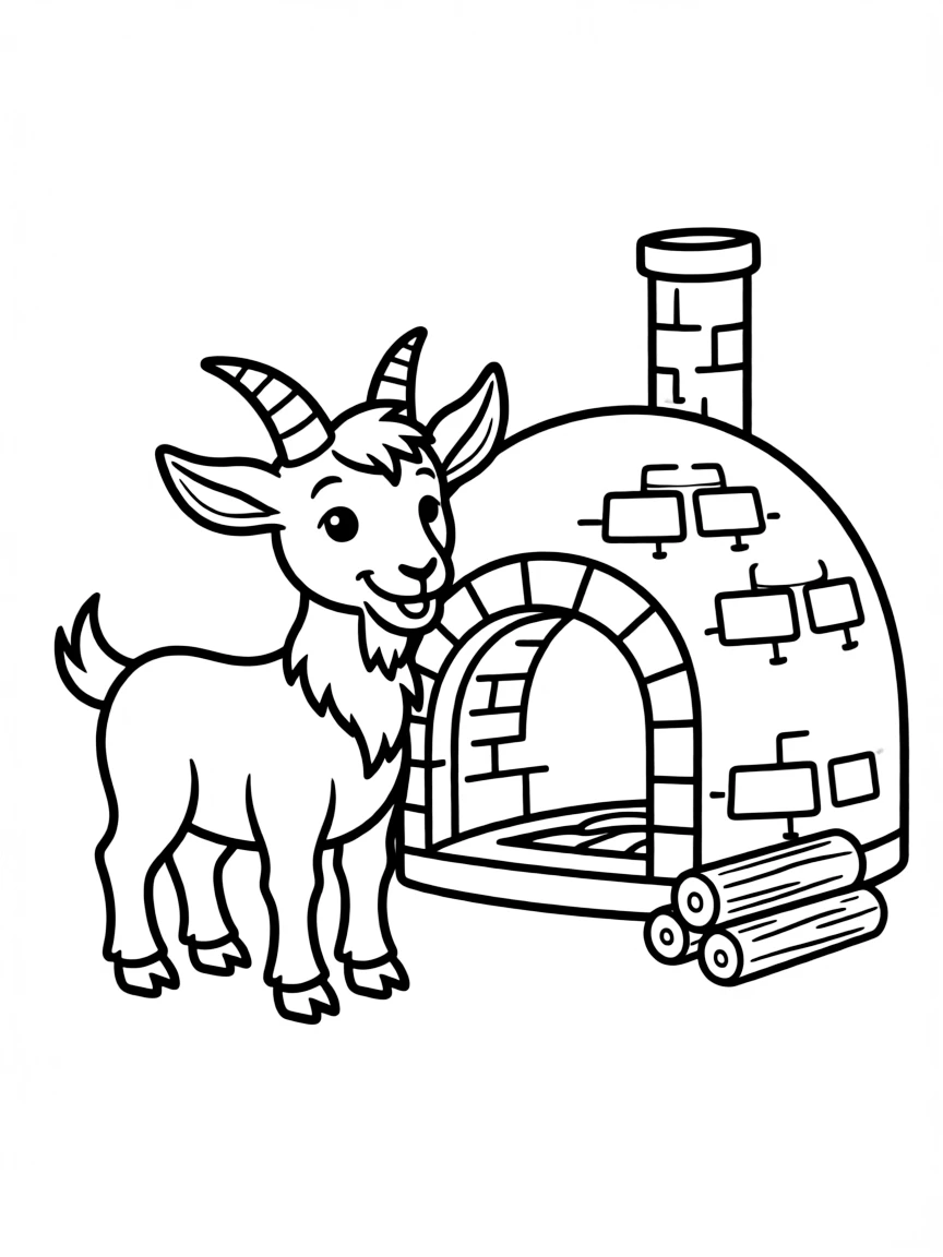 A goat standing beside a traditional bread oven
