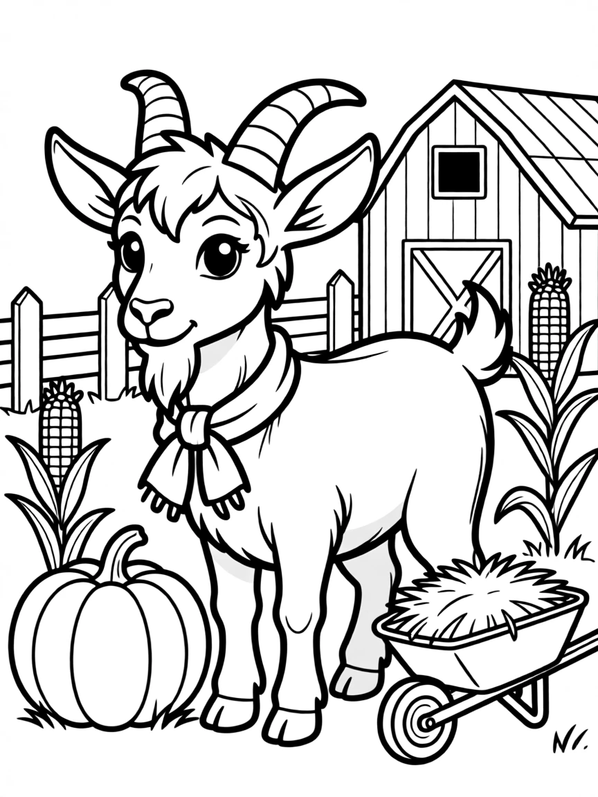 A goat with elements of seasonal farm activities