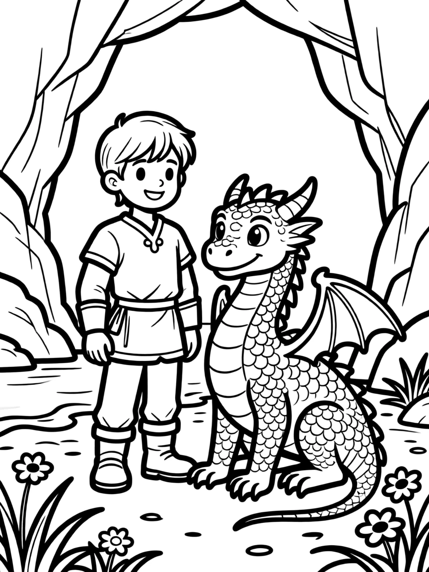 A Viking teenager befriending a dragon in a hidden cove
