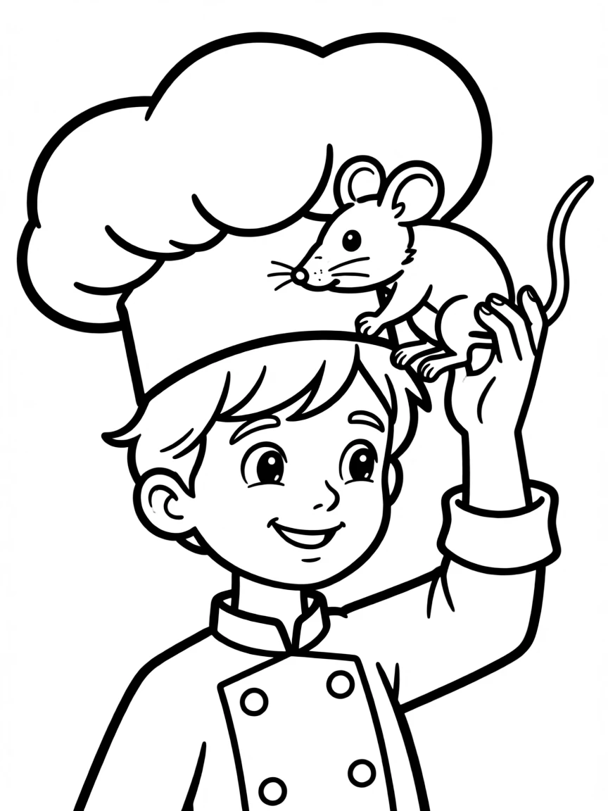 A young chef controlling a cooking rat under their chef's hat