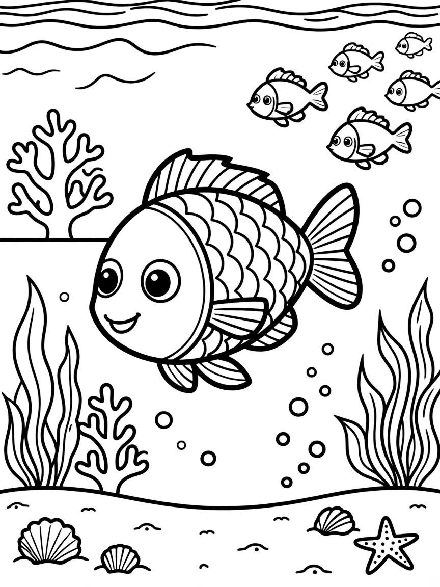 A lost fish swimming through various ocean sections searching for family