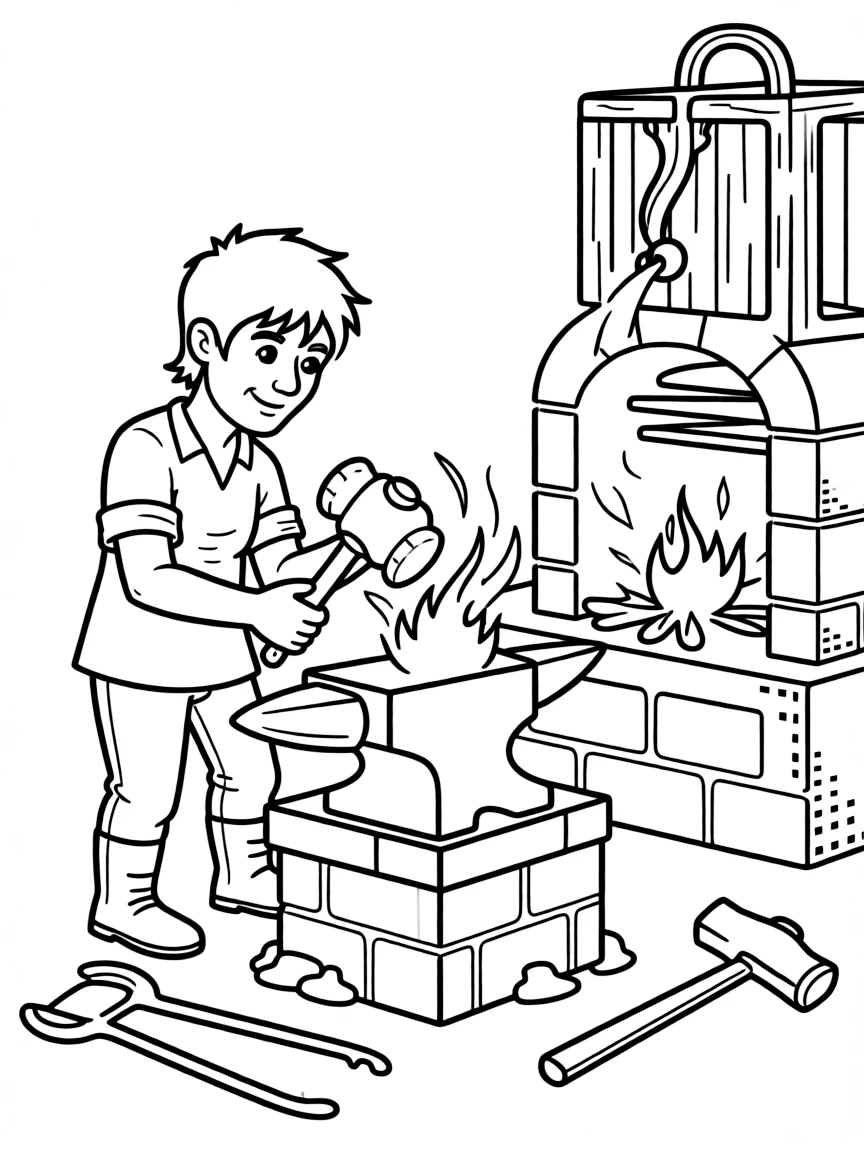 A dwarf forge with glowing molten metal and intricate tools