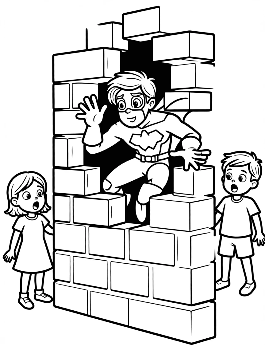 A hero phasing through a solid wall while others watch amazed