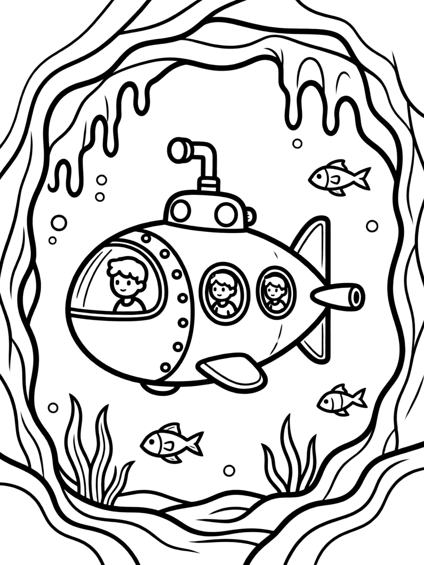 A submarine exploring an underwater cave system