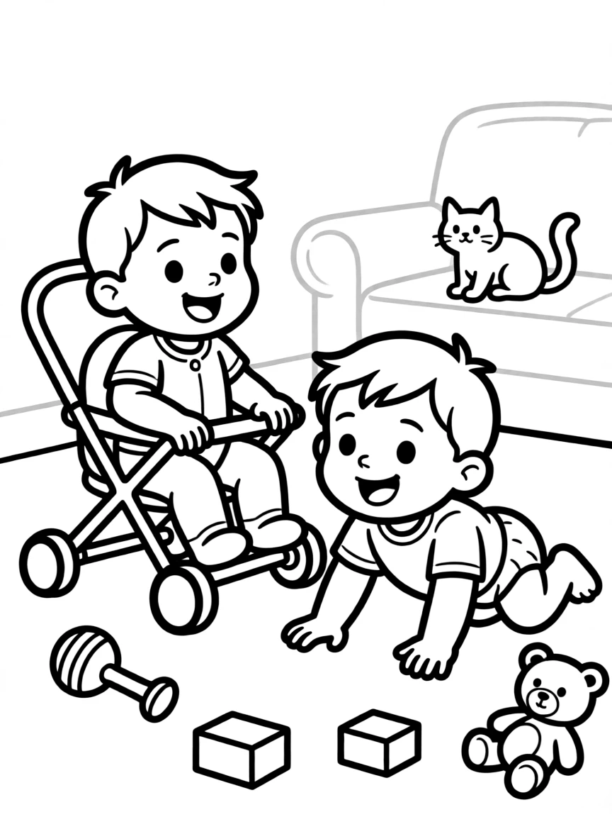 Talking babies having adventures while parents aren't looking