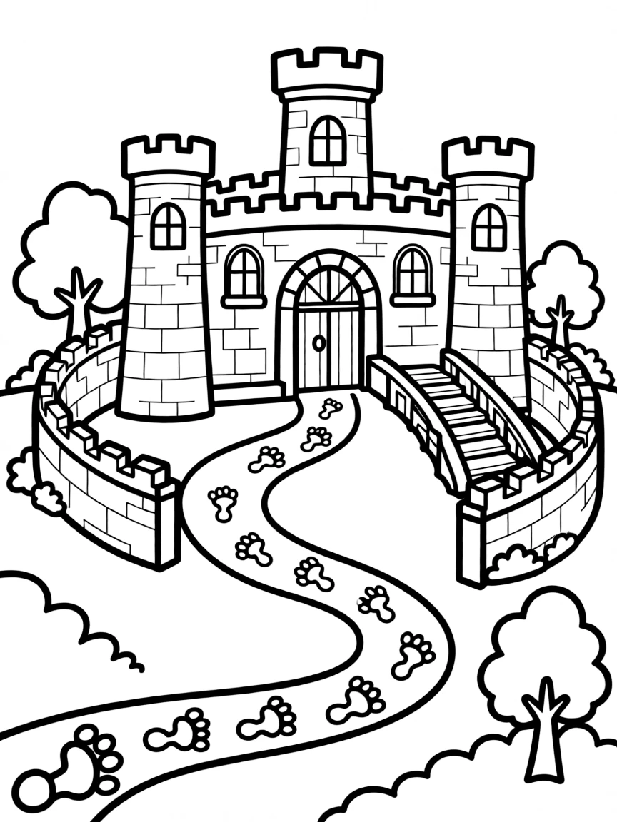 A magical map showing footprints moving through a castle