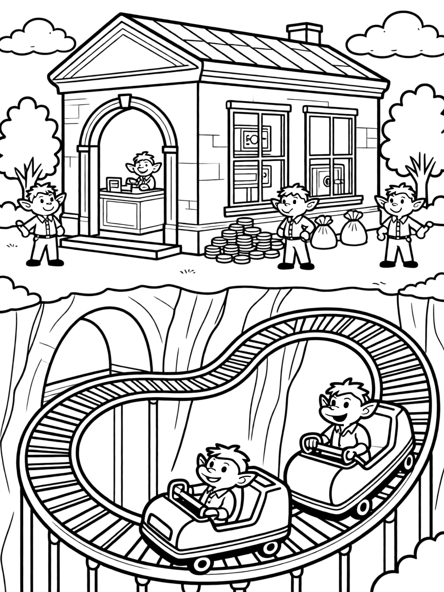 A goblin-run bank with an underground roller coaster system