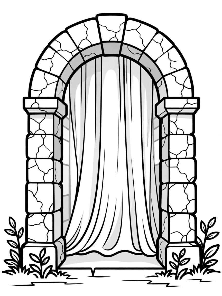A mysterious veil in an ancient stone archway