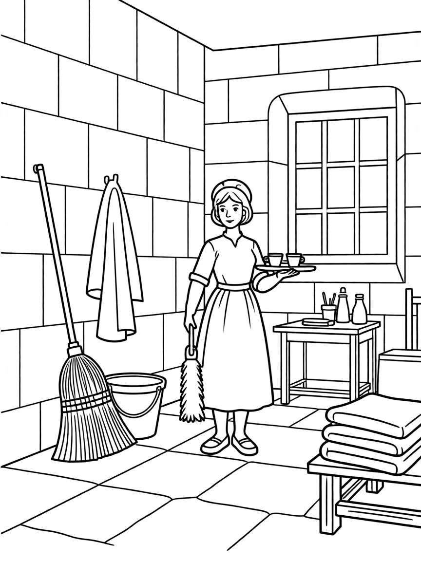 A downstairs servant's area in a grand English estate