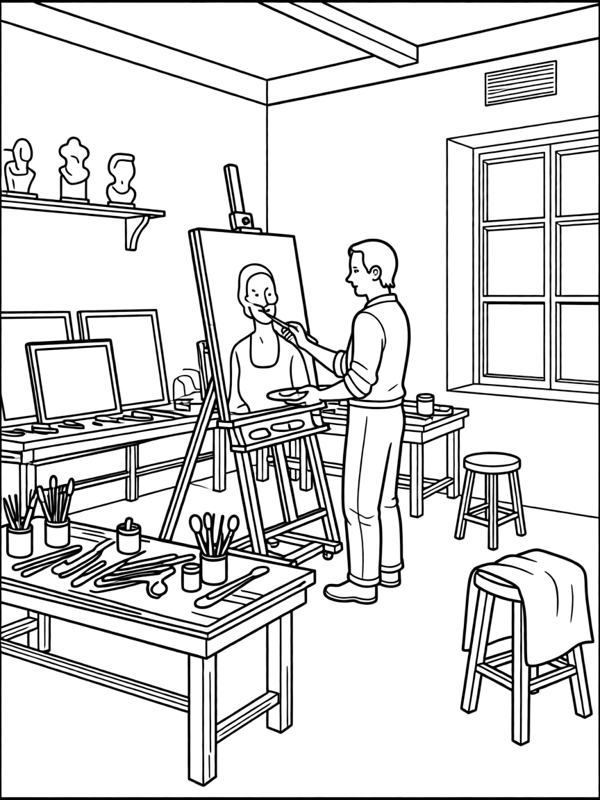 A Renaissance artist's workshop with works in progress