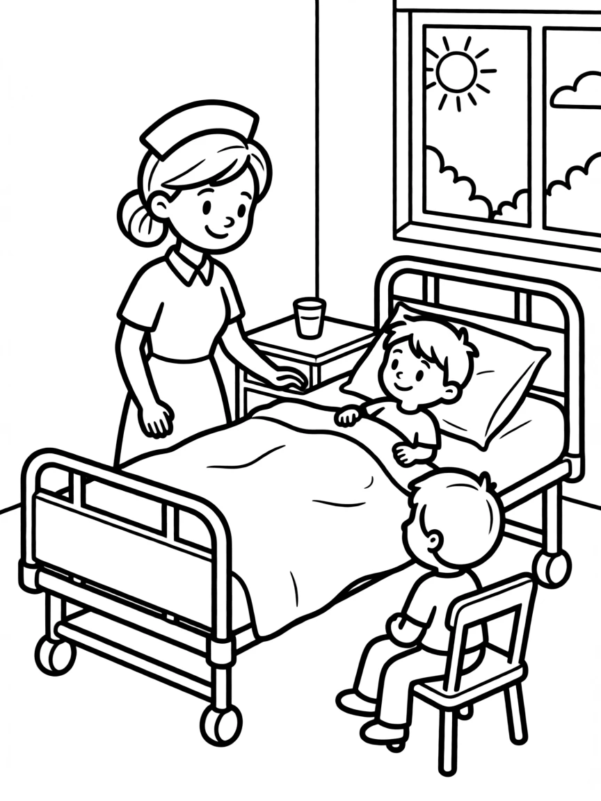 A nurse attending to patients in a hospital ward