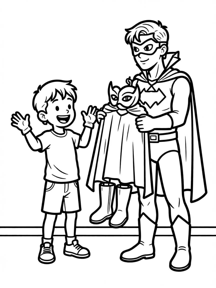 A sidekick receiving their official costume for the first time
