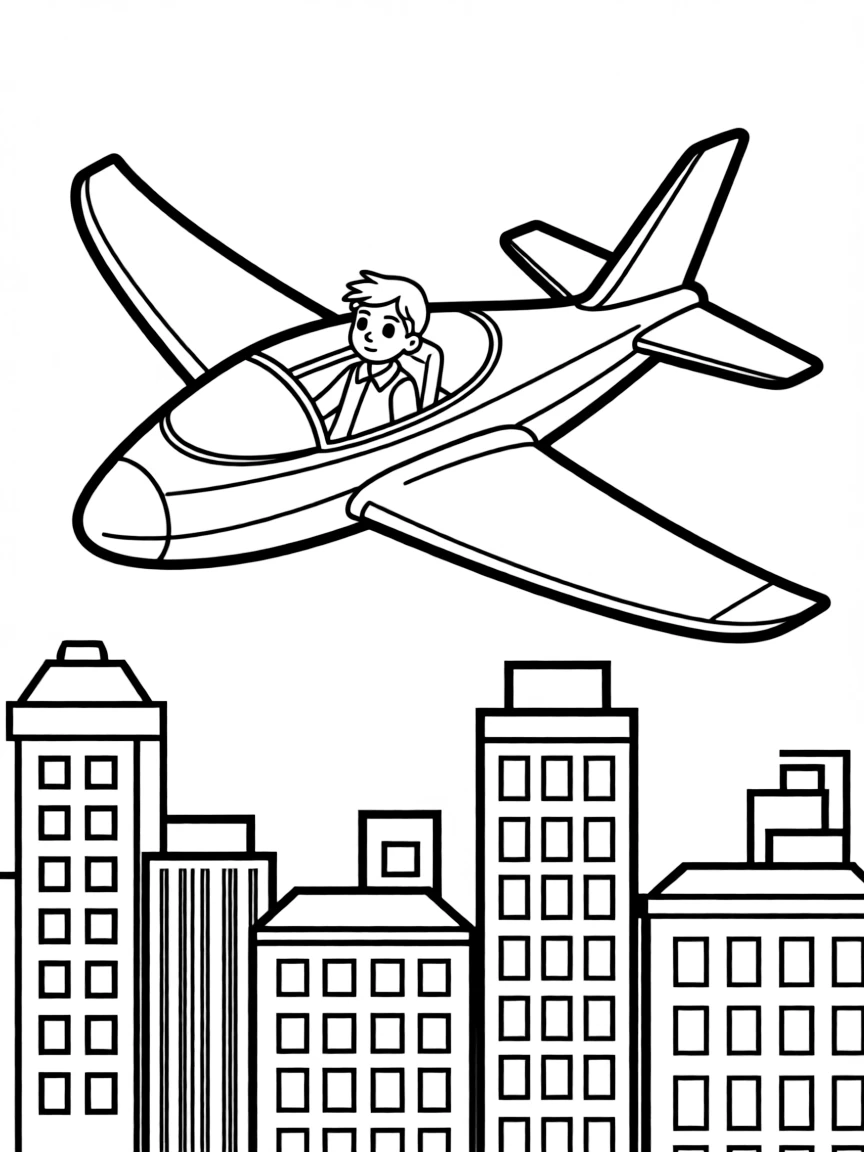 A hero's aircraft hovering above a city