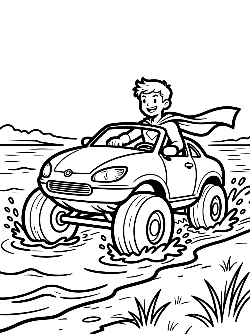 A hero's amphibious vehicle transitioning from water to land