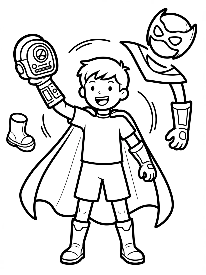 A hero's costume transforming or deploying from a device
