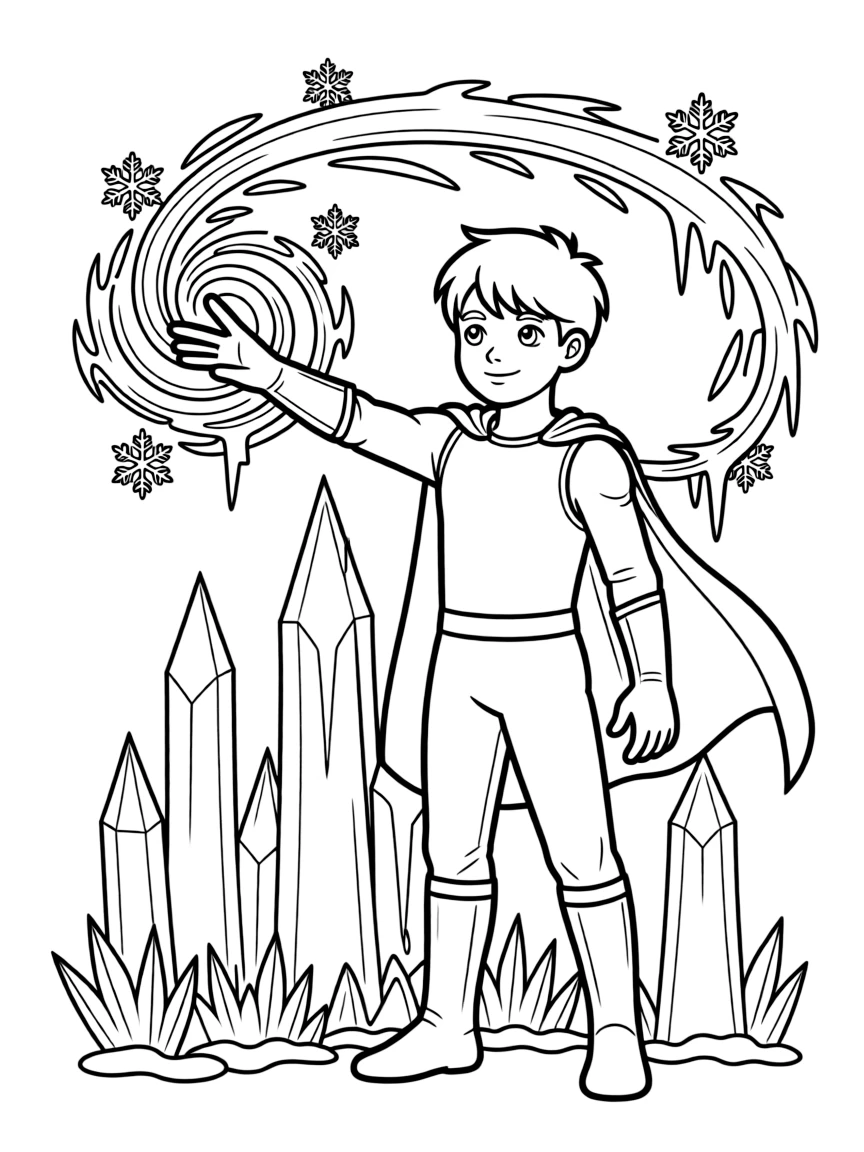 A hero with ice powers creating frozen structures