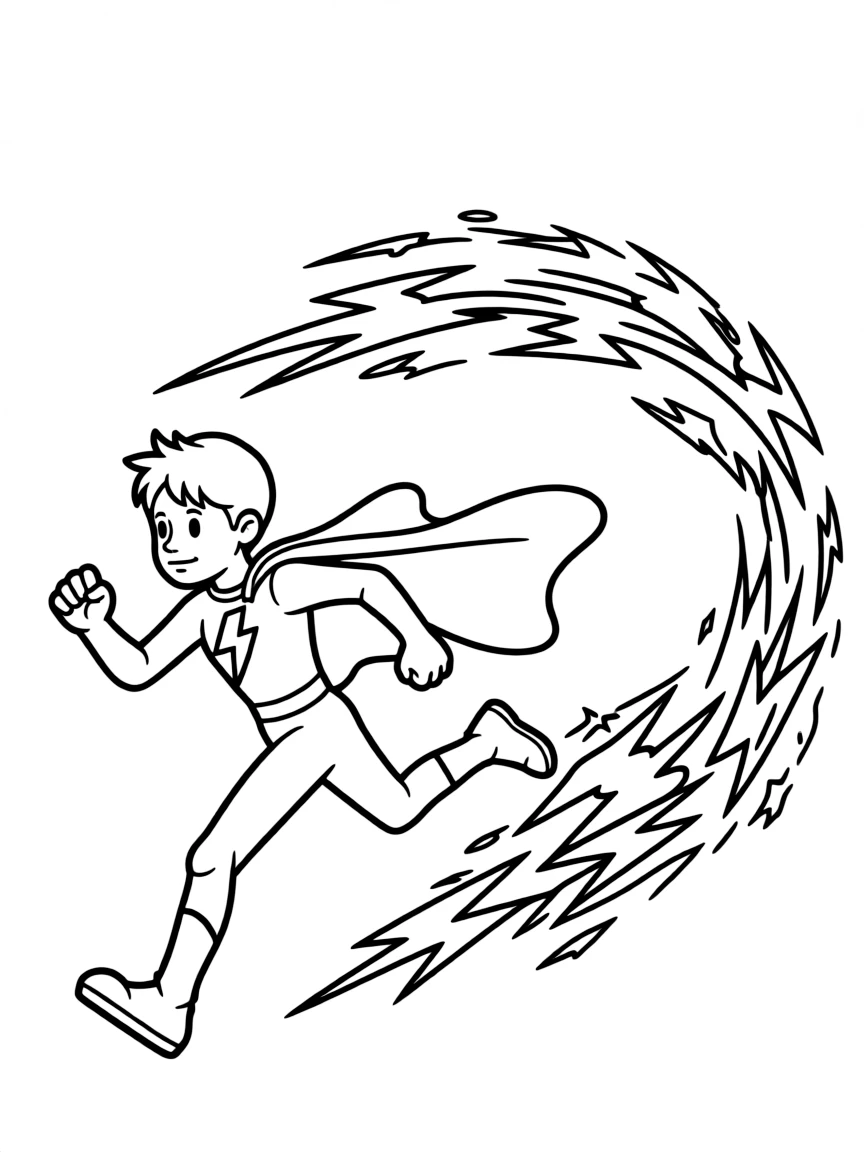 A hero with super speed leaving a trail of lightning