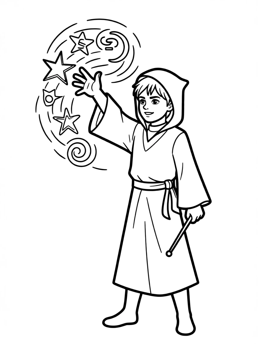 A hero casting a spell with glowing magical symbols