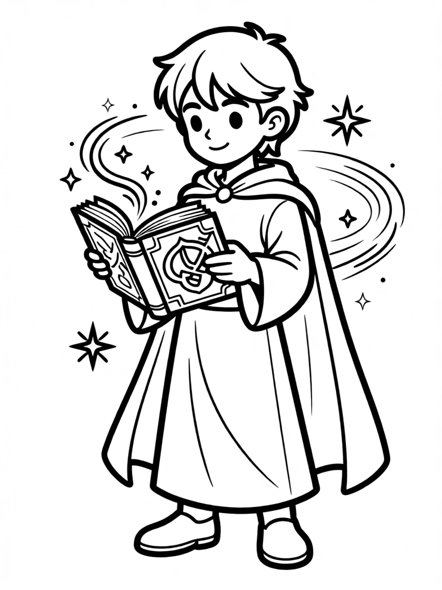 A magical hero reading from an ancient spellbook