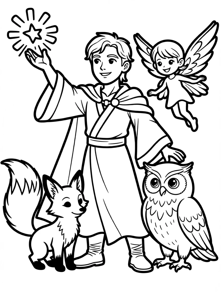 A magical hero with familiar spirits assisting them
