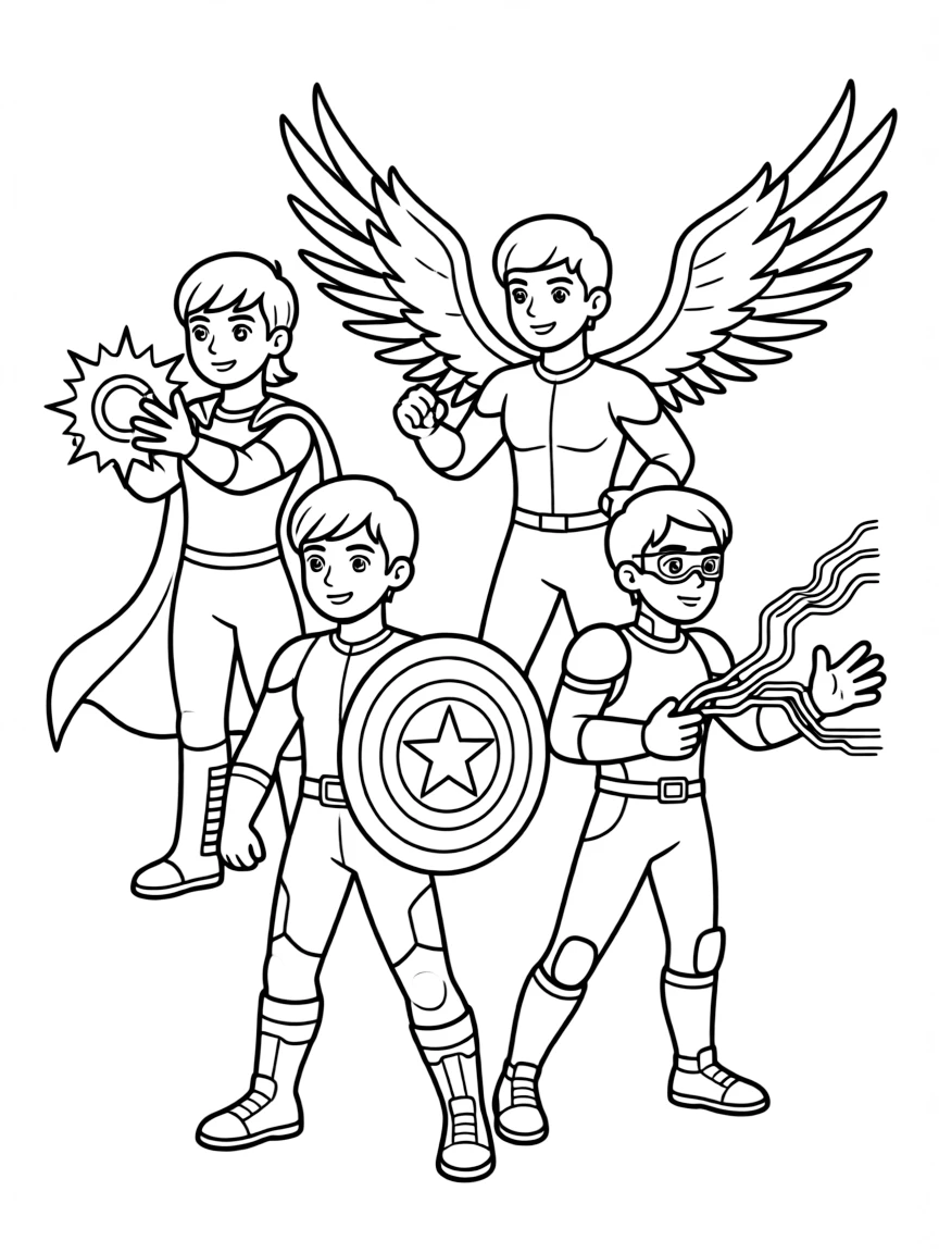 A diverse team of heroes posing with their unique abilities