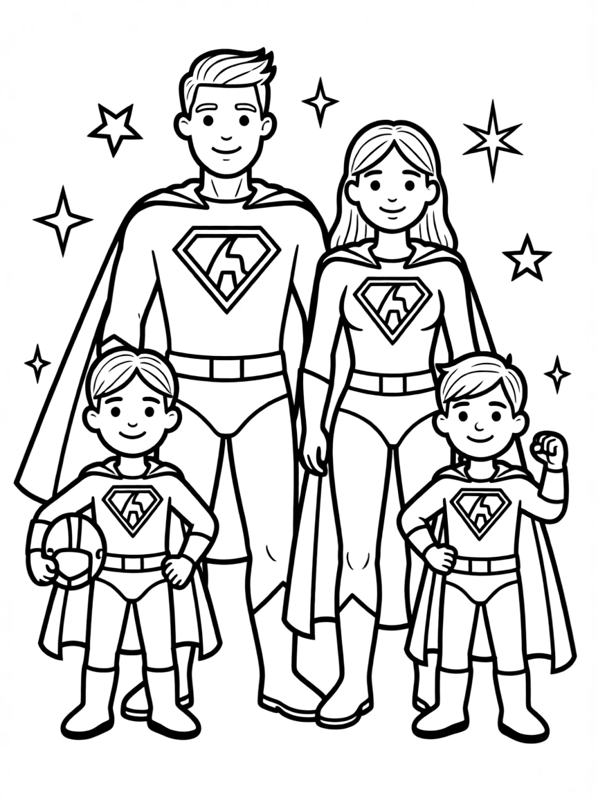 A family of heroes with matching costumes