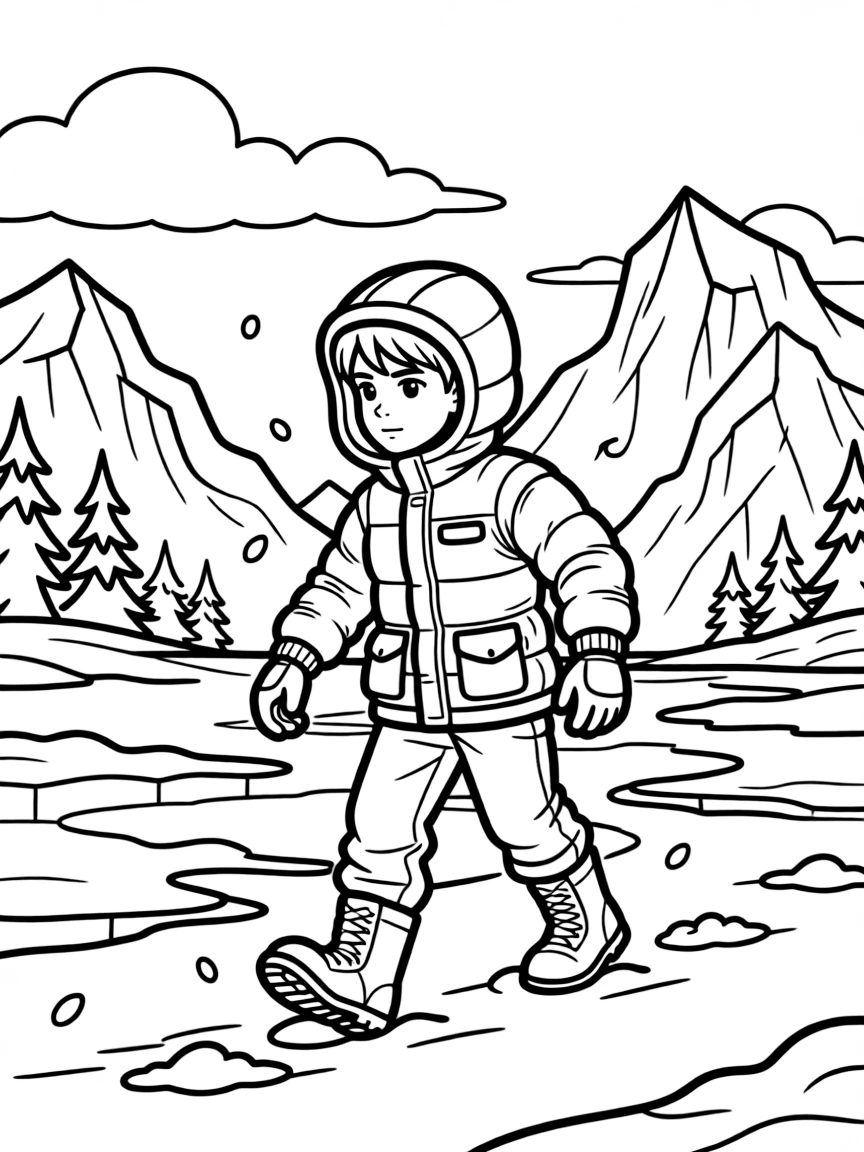 A hero traversing a harsh arctic landscape