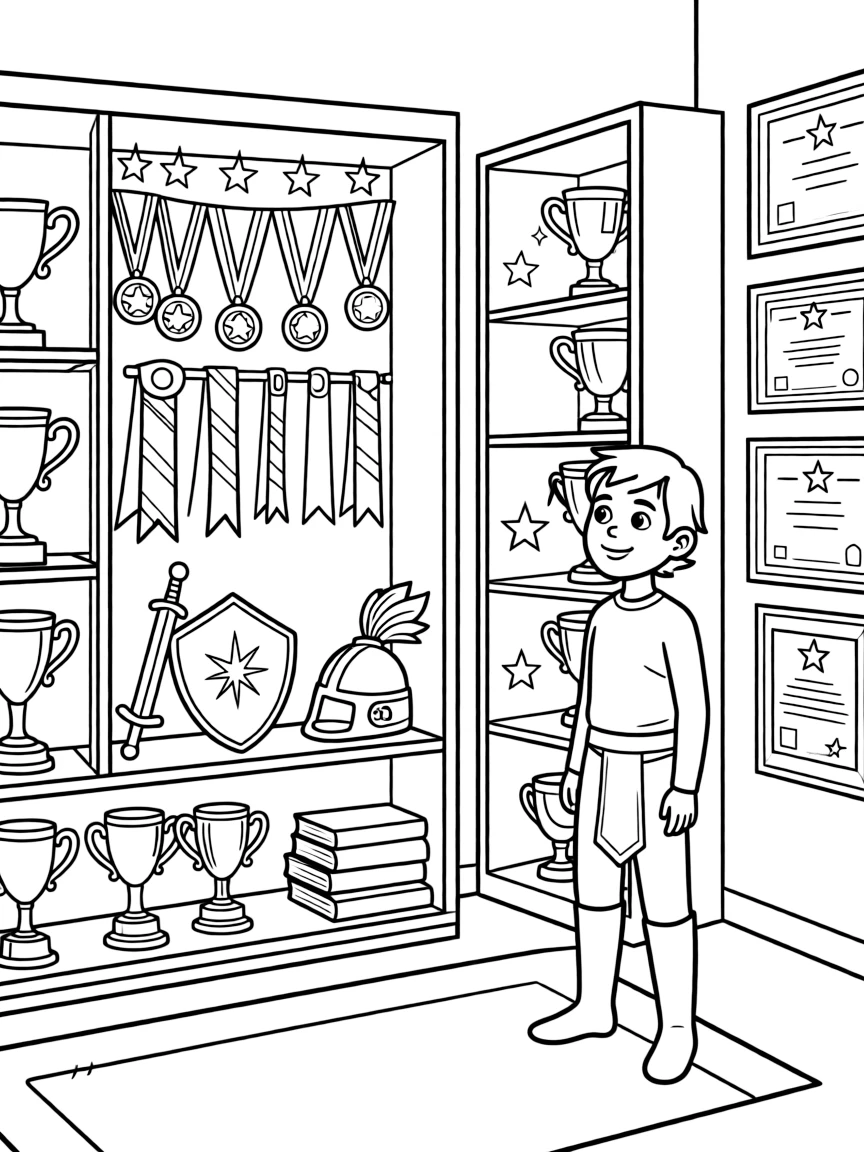 A hero's trophy room of past adventures