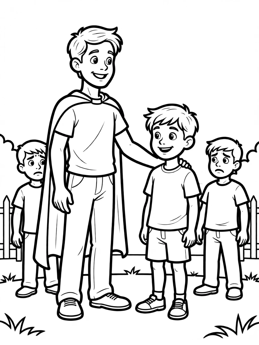 A hero inspiring a child to stand up to bullies
