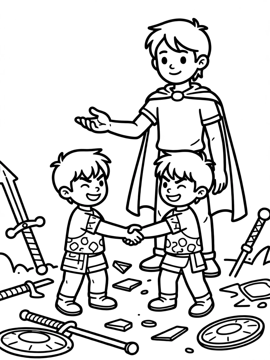 A hero finding a peaceful solution to a violent conflict