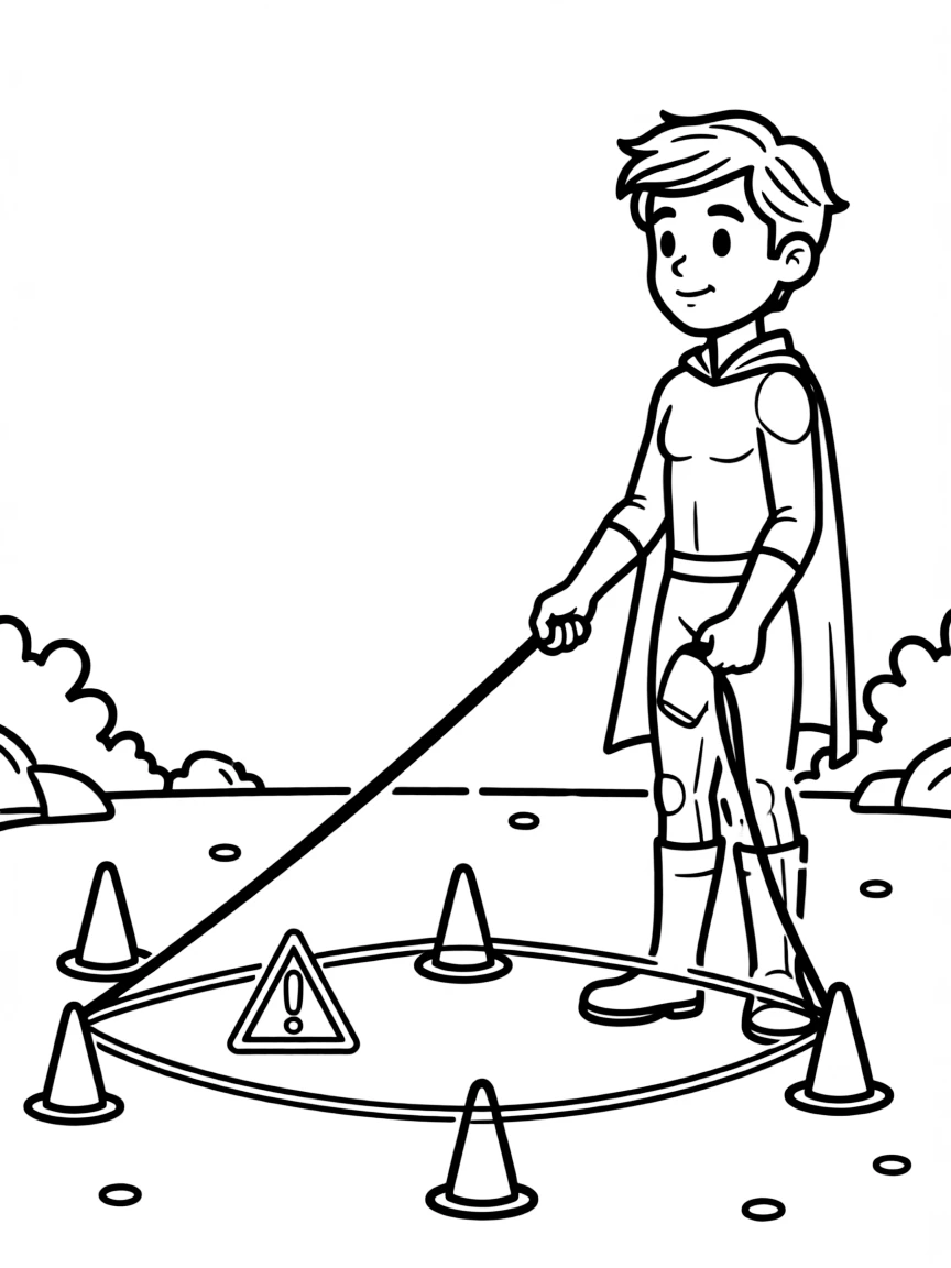 A hero establishing a perimeter around a danger zone
