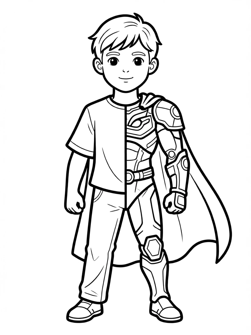A hero's partial transformation showing dual nature