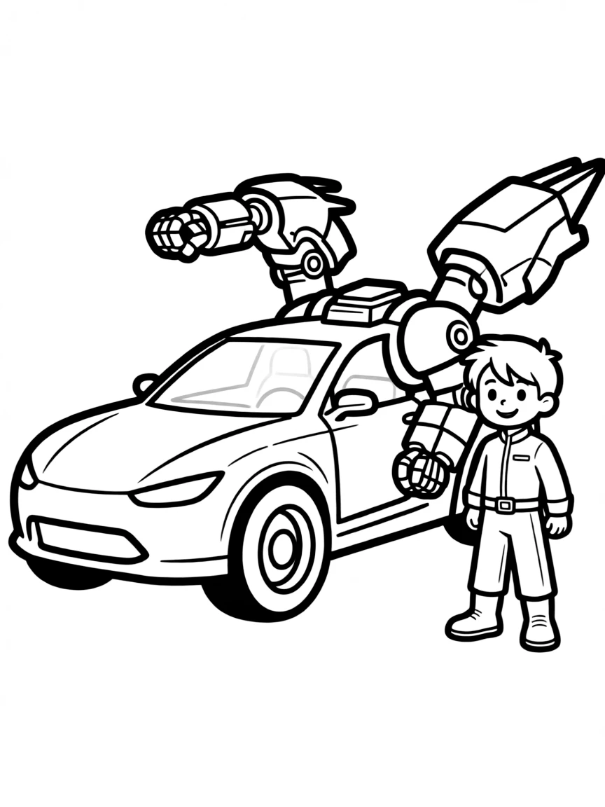 A hero's vehicle transforming into battle mode