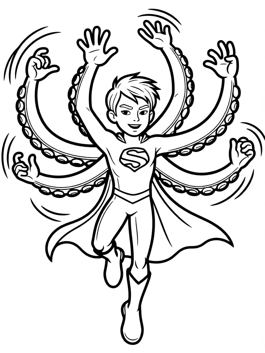A hero with octopus-like multiple arms in action
