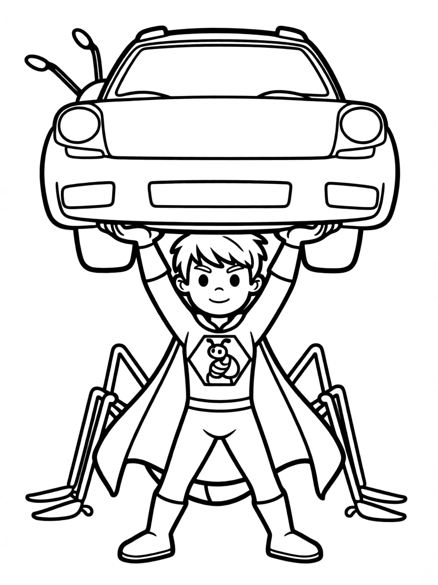 A hero with ant powers lifting something many times their size