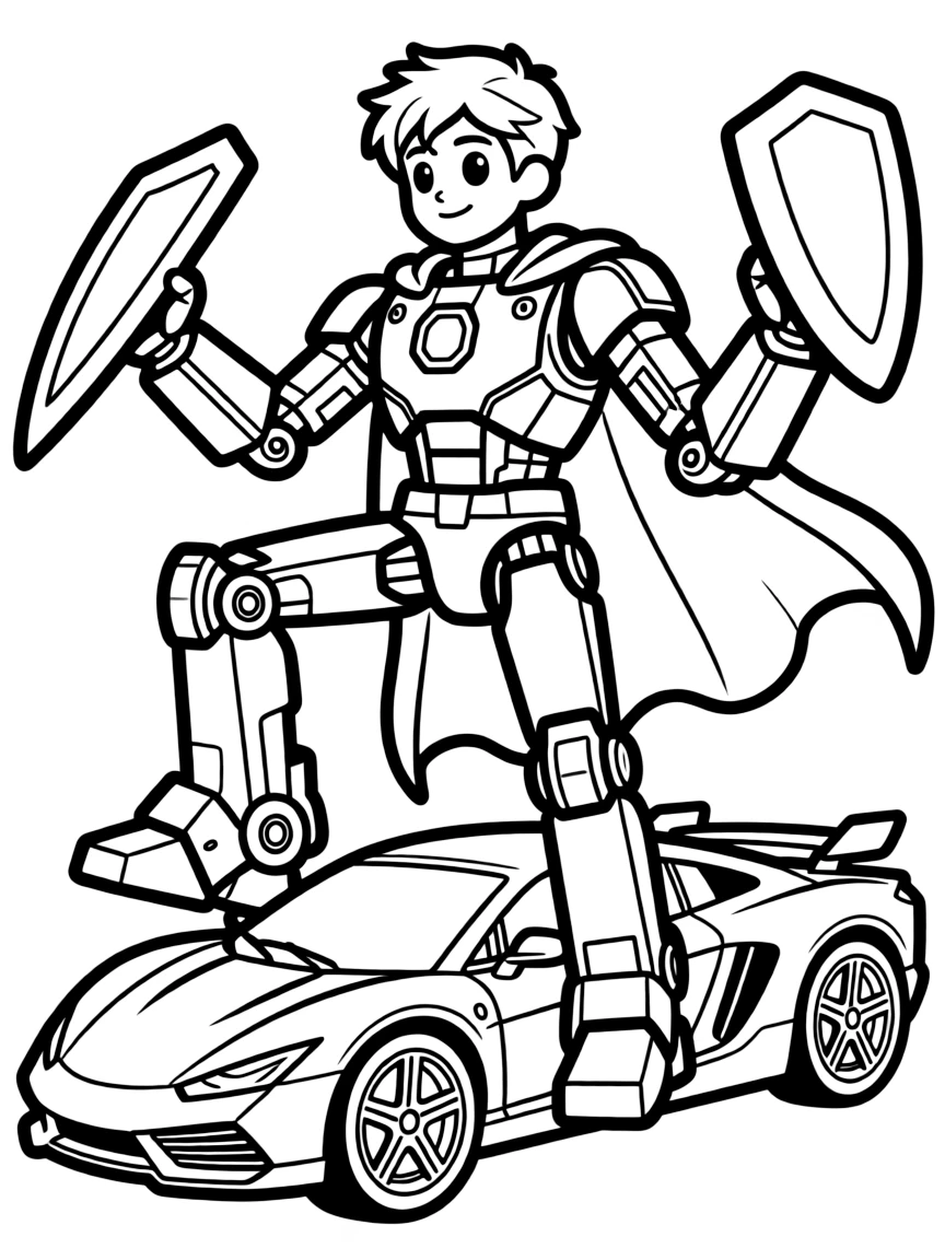 A transforming robot hero changing form