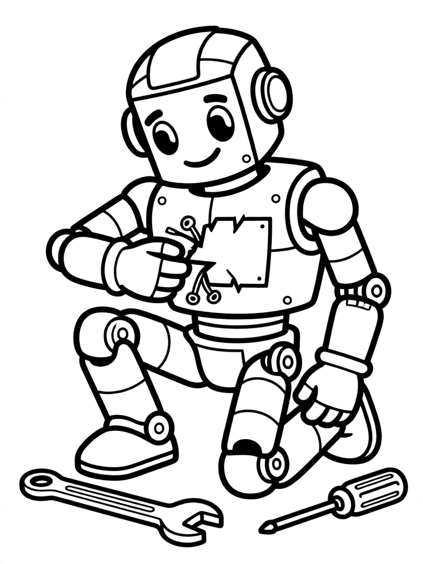 A robot hero repairing its own damage