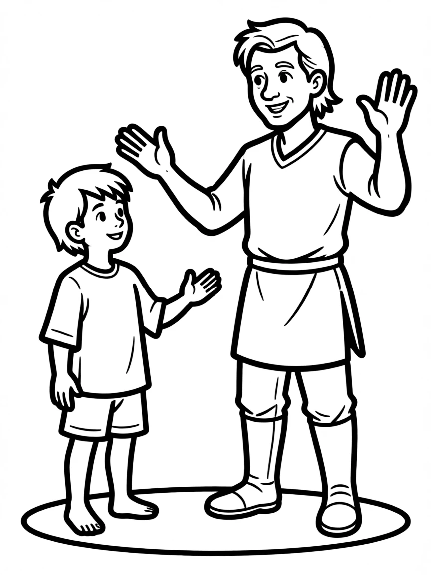 An elder hero teaching techniques to a young successor