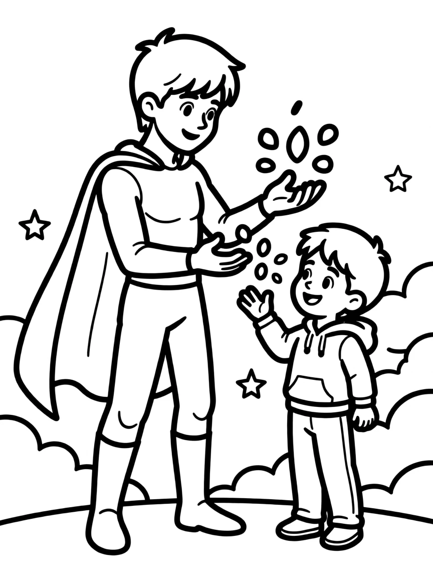 A hero teaching their child to use emerging powers
