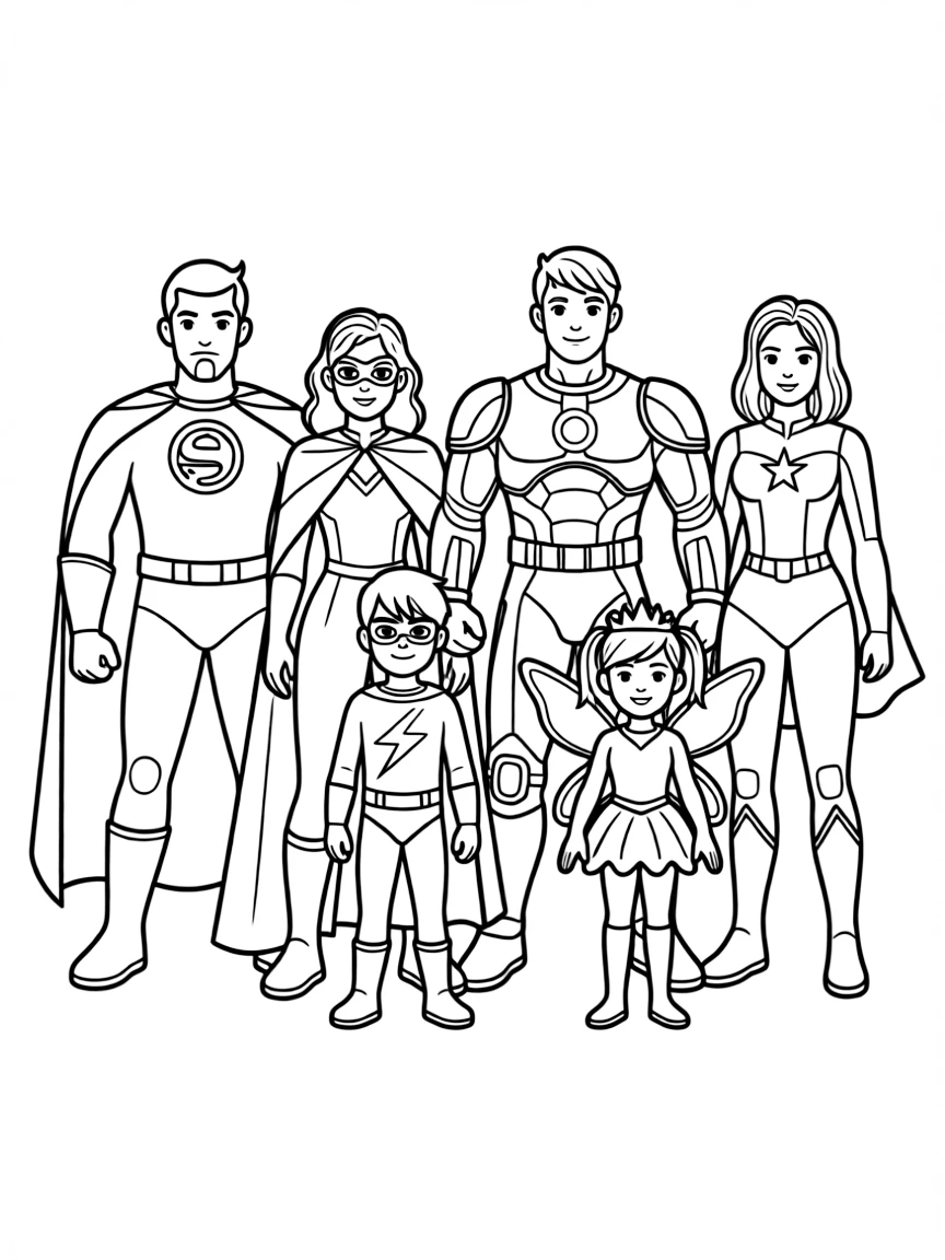 A multi-generational family of heroes in different costumes
