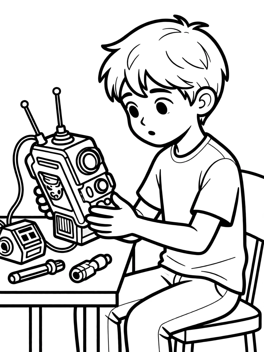 A hero studying an alien technology device