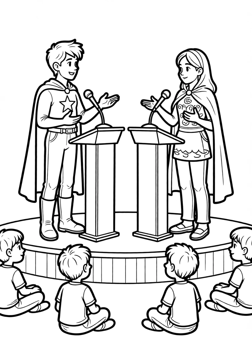 A public debate between heroes with different philosophies