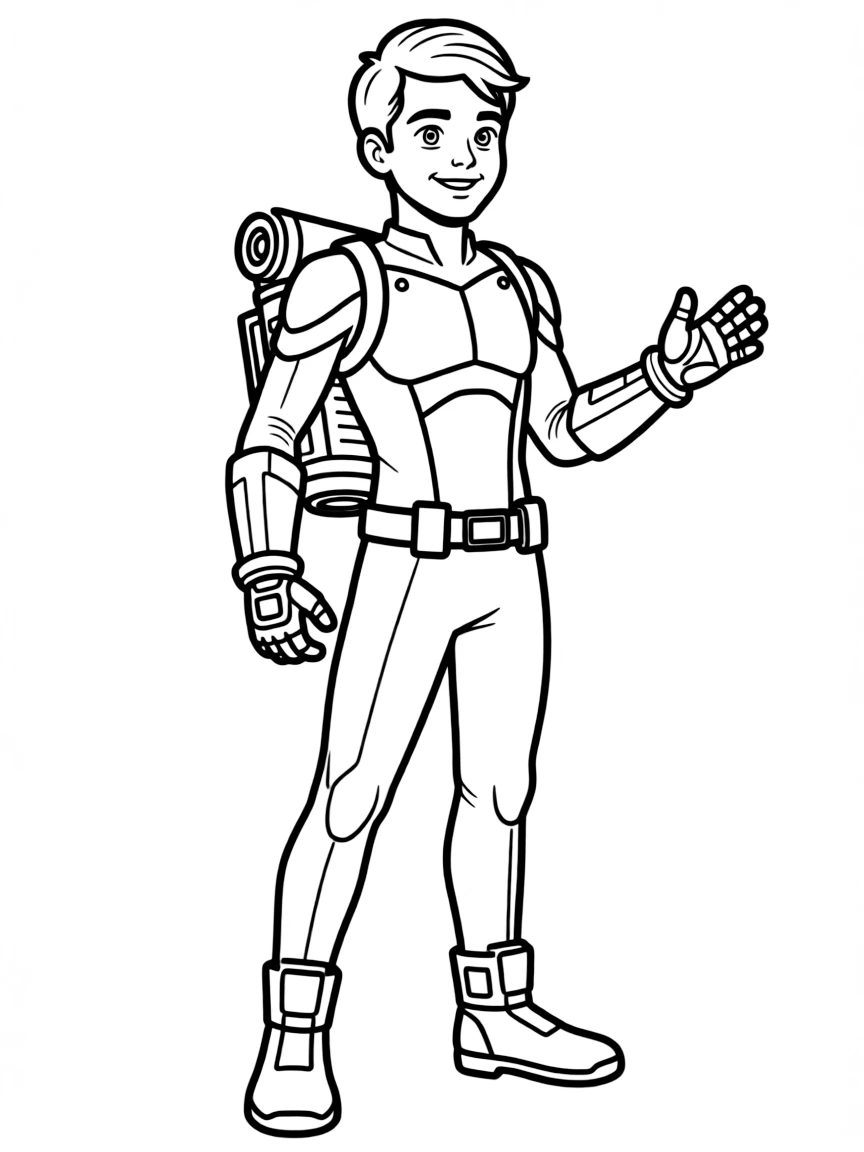 A hero's costume with technological enhancements visible